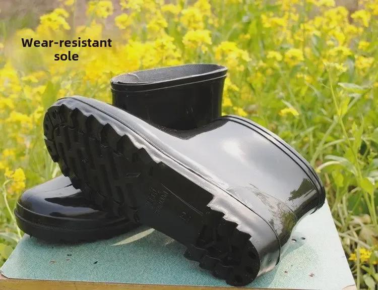 Vanntette sklisikre varme gummiregnstøvler for menn med fortykket lavskaftdesign