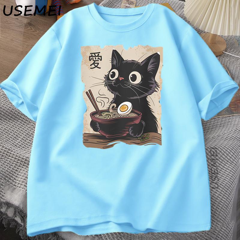 Funny Cat RaUnisex Graphic Tee Japanese Kawaii Anime Cat TShirt Cotton Short Sleeve Oversized Loose Short Sleeve Tee Streetwear