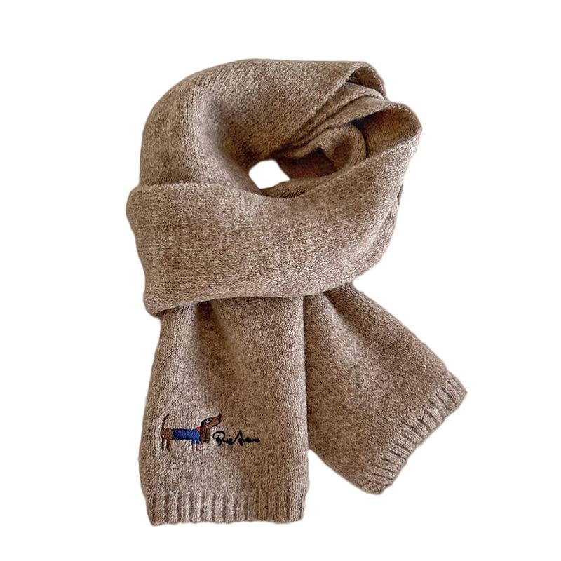 Korean Style Thickened Winter Puppy Embroidery Scarf - Warm, Versatile, Windproof Shawl for Women
