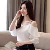 Summer New Ruffles White Chiffon Blouse Shirt Women Tops Off Shoulder Top J274