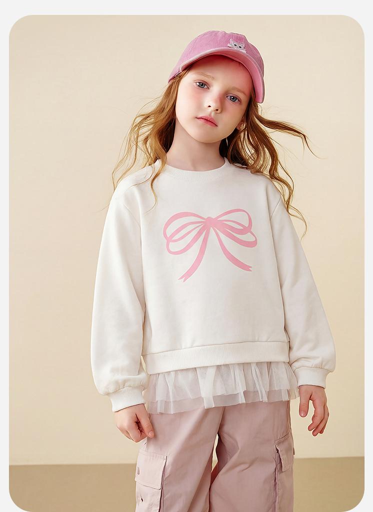 Mini Balabala Girls' Hoodie Soft and Non Deformable Splicing Mesh Sweet Top 2026 Spring