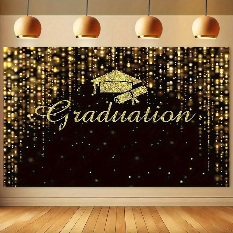 Black Gold Graduation Backdrop, Sparkling Glitter Backdrop for Party, Garden Party Decor, Photo Booth Background