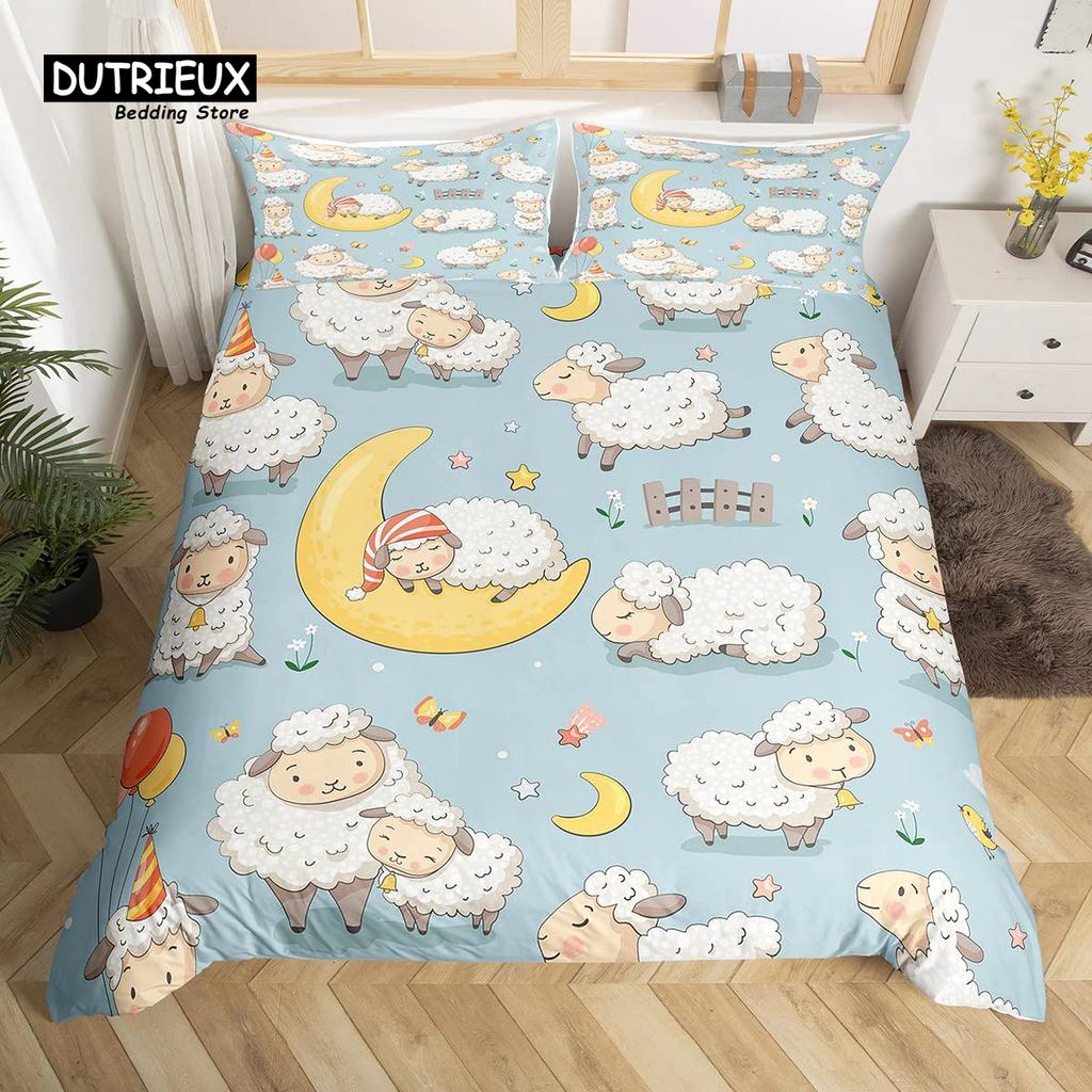 Cartoon Sheep Farm Animals Duvet Cover Set, Butterfly Princess Bedding Set, Soft Comfortable Breathable Duvet Cover