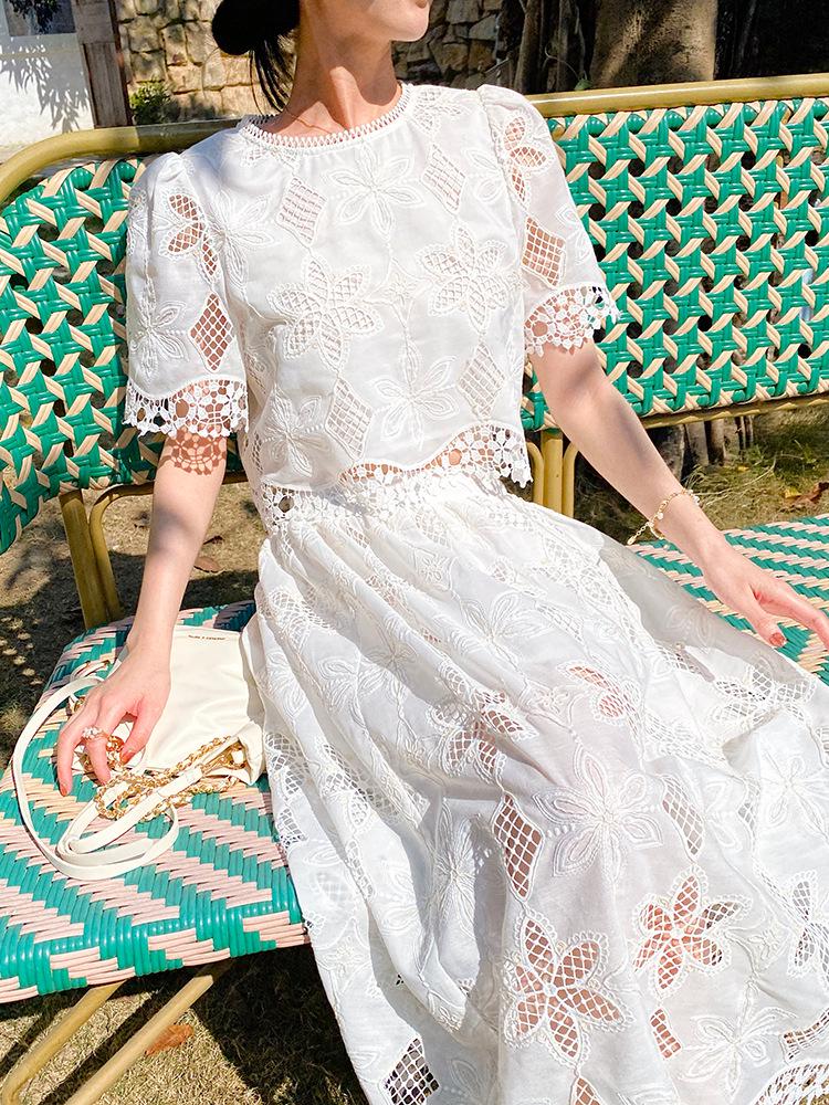 Women's Summer Embroidered Xiang Style Skirt Suit - French Socialite Collection