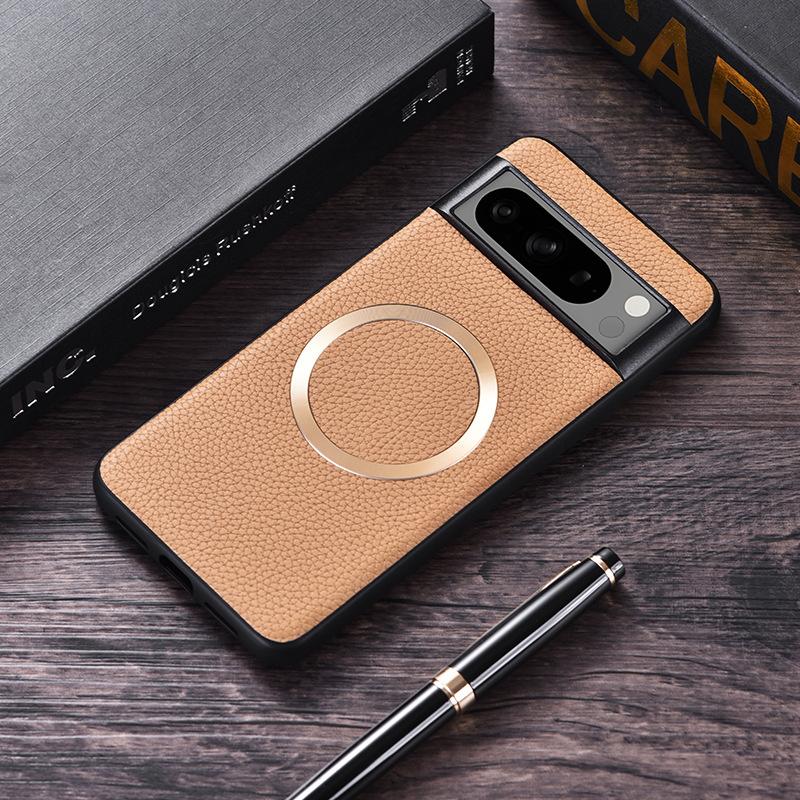 Lychee Leather Magnetic Phone Case For Google Pixel 9 Pro XL For Magsafe Magsafing Cover For Pixel 9 Pro XL 8a 7 6 Pro Holster Protective Back Cover