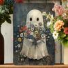 1PC  Ghost Flower Bouquet Vintage Metal Sign – Wall Art Decoration Ideal for Home Room & Halloween Events