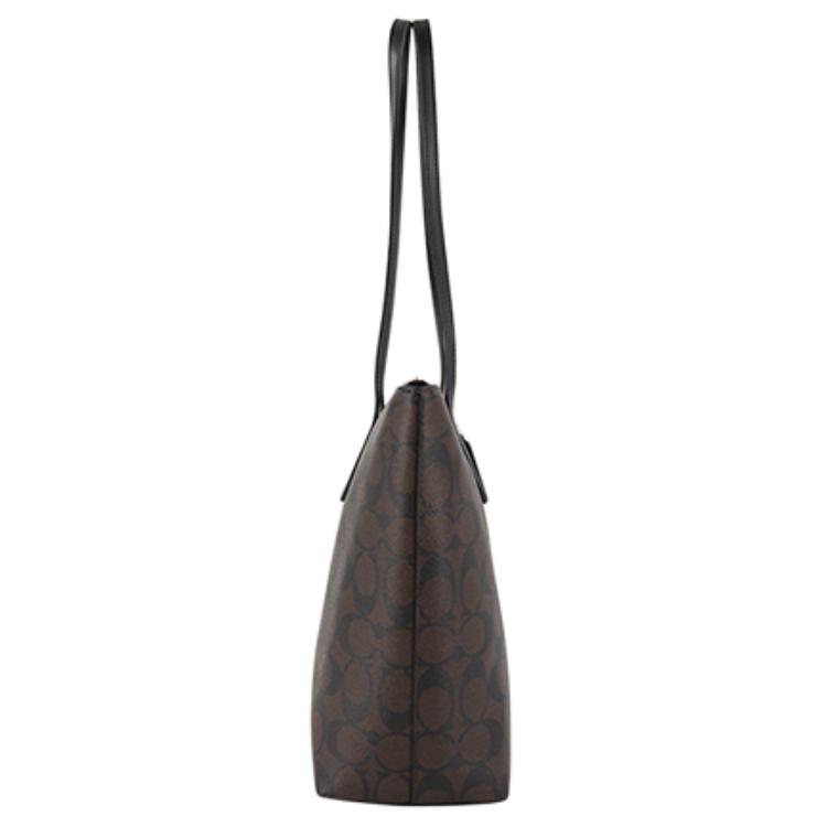 Coach Borsa Tote con Chiusura a Zip, Borsa Shopping in PVC, Borsa a Spalla Grande da Donna, Marrone Scuro 4455-IMAA8