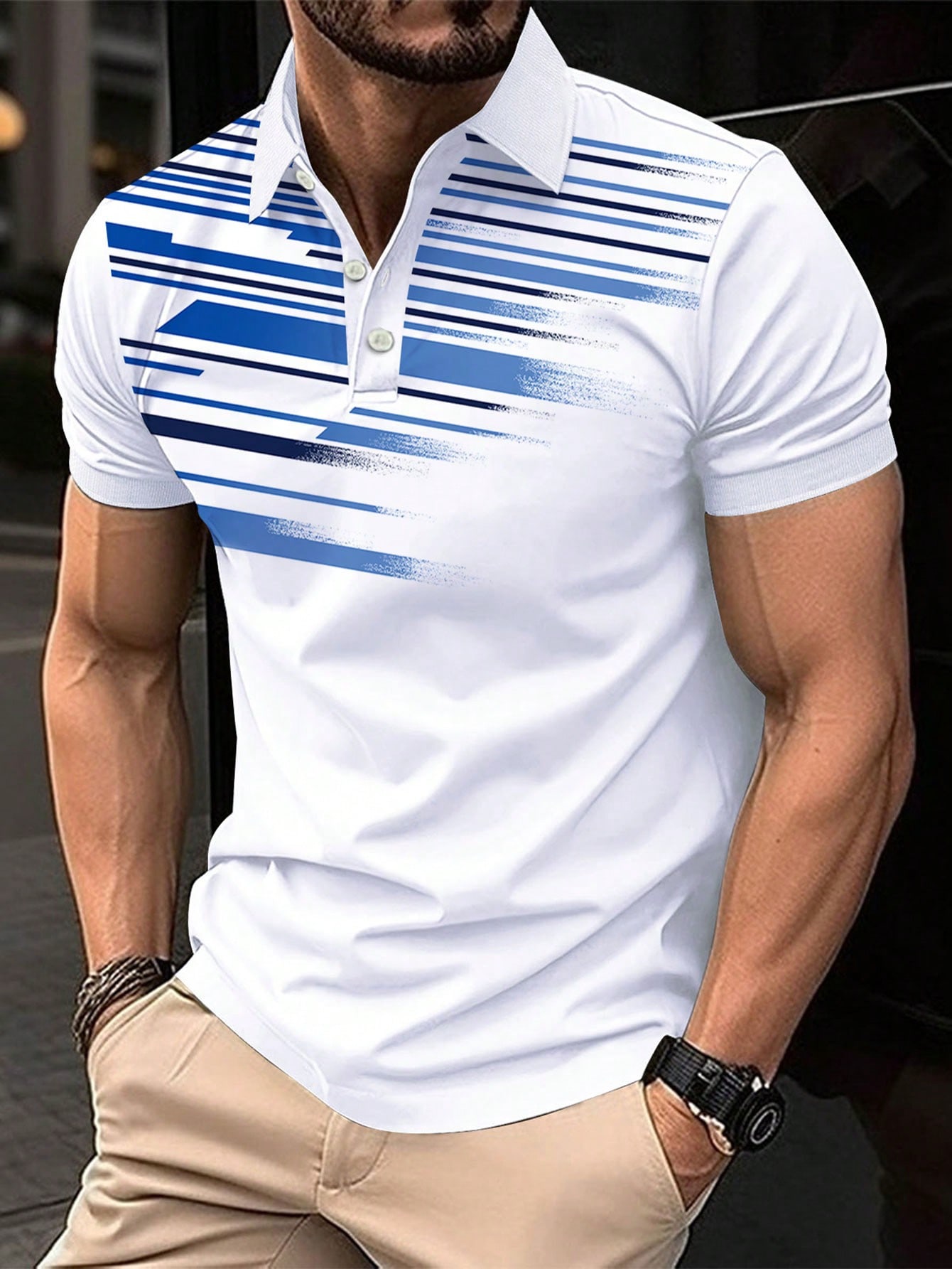 

Men s white polo shirt, printed - short sleeved, casual outdoor wear S