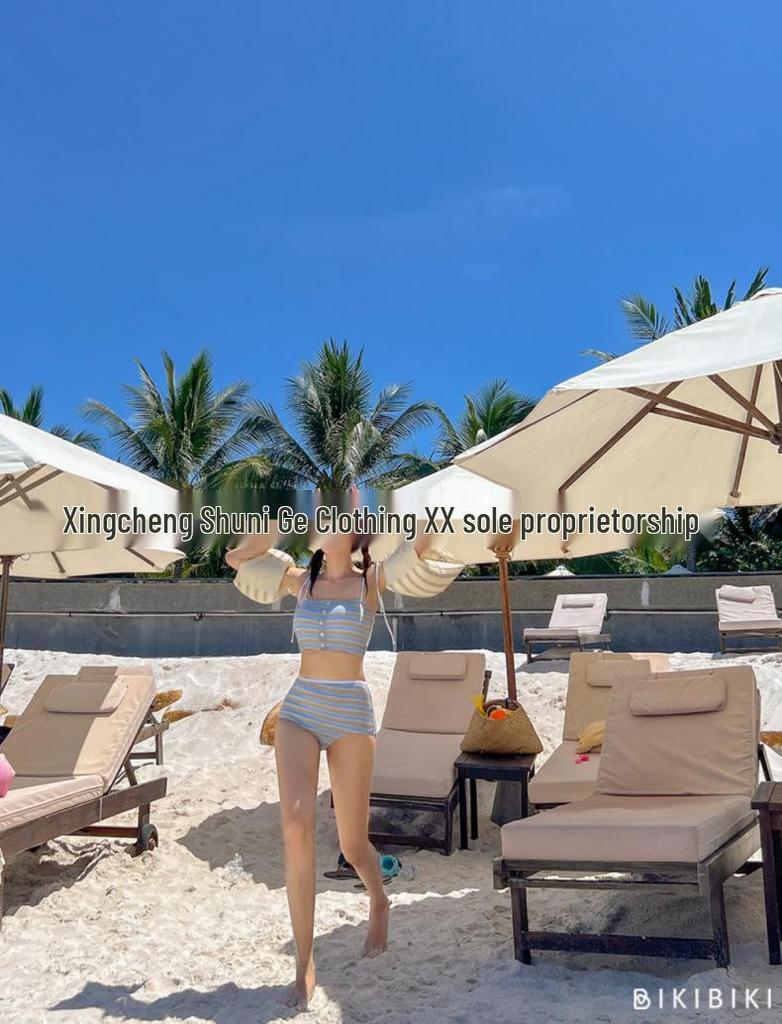 Women's High-End Striped Bikini Set with Cover-Up - Slimming Fit, Small Bust, Korean Conservative Style