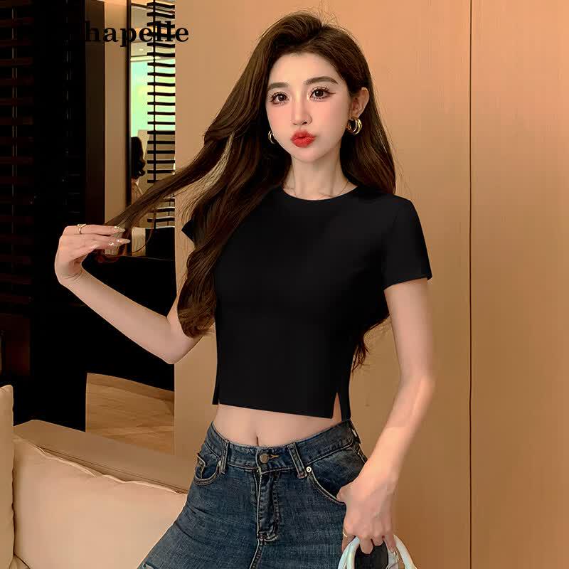 La Chapelle Women s Slim Fit Crop Top T-Shirt M