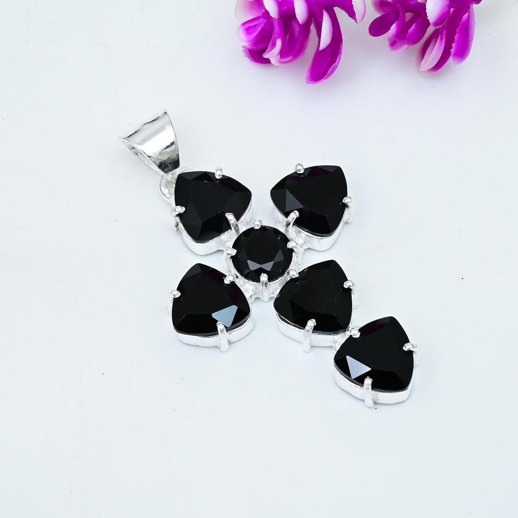 Czarny Spinel Wisiorek, 925 Solidny Srebrny Wisiorek Ręcznie Robiona Biżuteria z Kamieniami Szlachetnymi, Prezenty Dla Żony Zupełnie Nowy Wisiorek