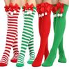 New Butterfly Knot Christmas Ball Socks Over Knee Sock Women's European and American Festival Christmas Striped Long Socks