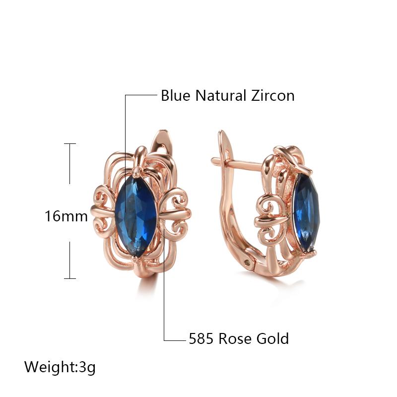 New Rose Gold Stud Earrings For Women Blue Rhombus Natural Zircon Ethnic Flower Earrings Vintage Wedding Jewelry