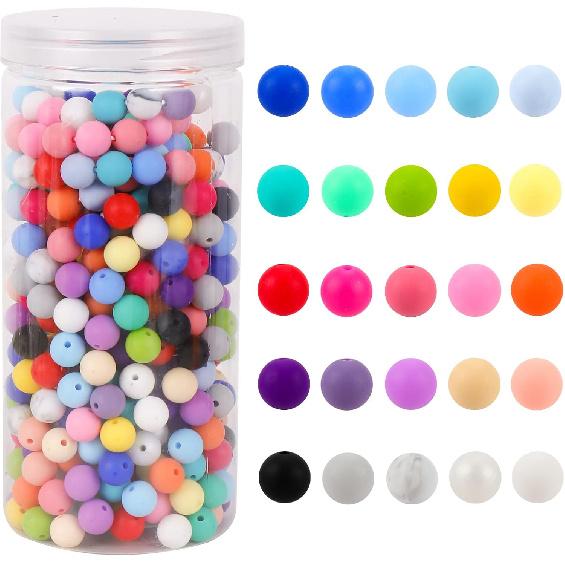 Keyzone Silicone Beads Bulk Kit 500Pcs 12mm, Silicone Beads for Keychain Making Round Shapes 25 Multicolor, DIY Necklace Bracelet Rubber Beads for