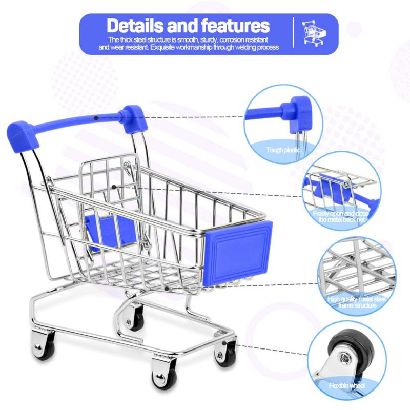 Mini Supermarket Shopping Trolley Cart Desktop Model Children's Toys Home Decoration Storage Miniature Ornament Toy Gift