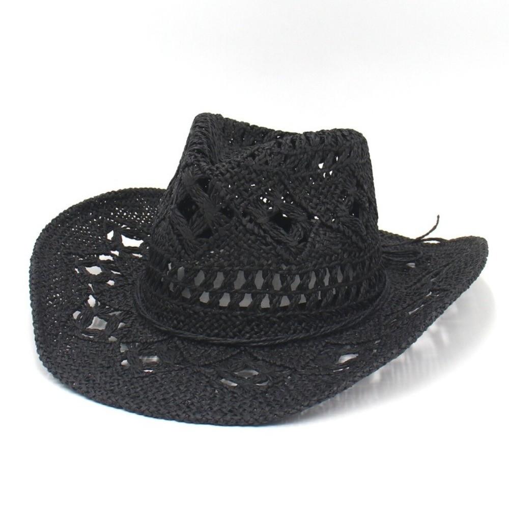 Fashion Hollow Out Bohemian Straw Hat Wide Brim Vintage Style Beach Hat Shell Decoration Foldable Sun Cowboy Hat Party