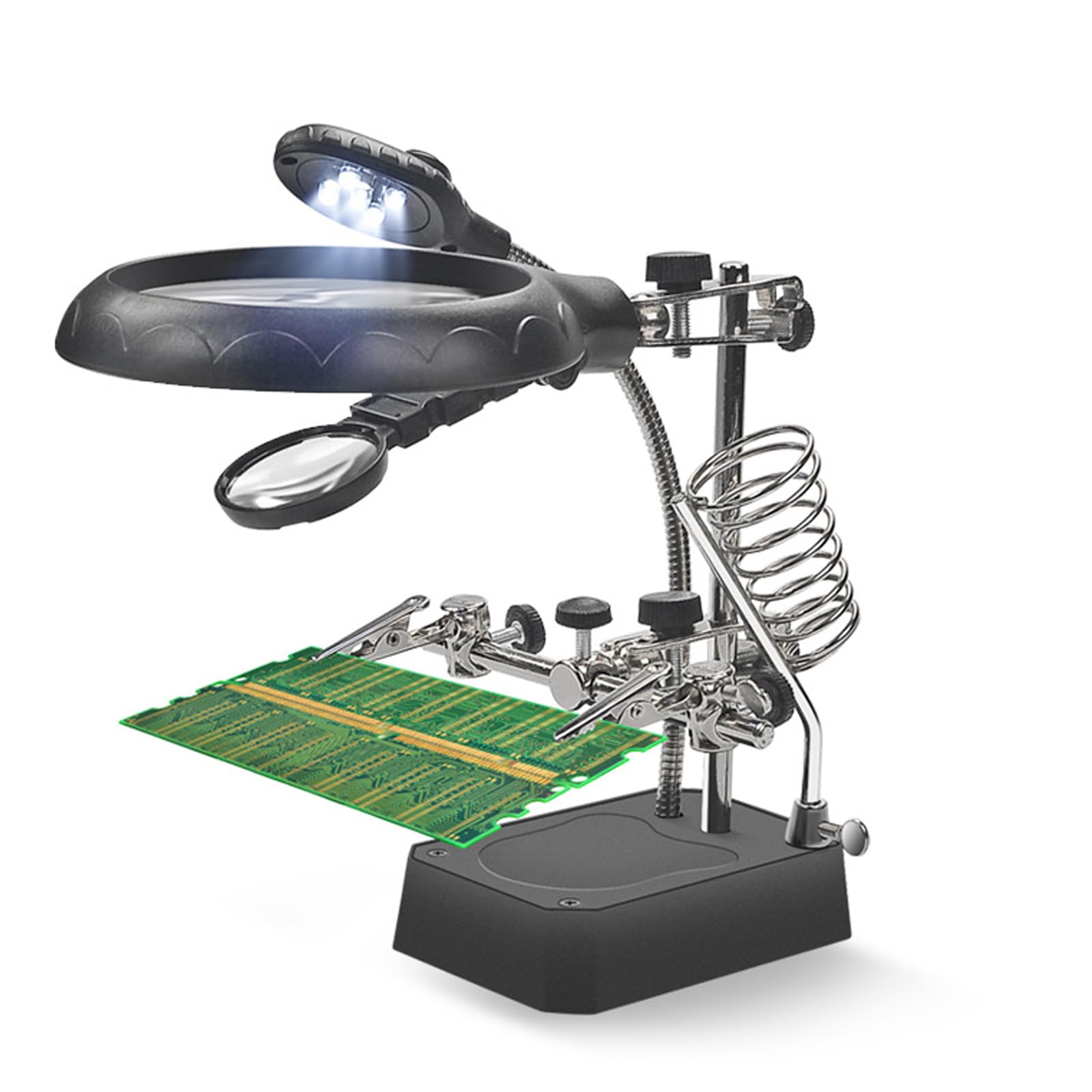 

Підставка yiteng Лупа зі світлодіодною лупою Підставка для паяння із кліпсою Лупа для паяння лінз для точної роботи Кронштейн для збільшувального скла та чорний