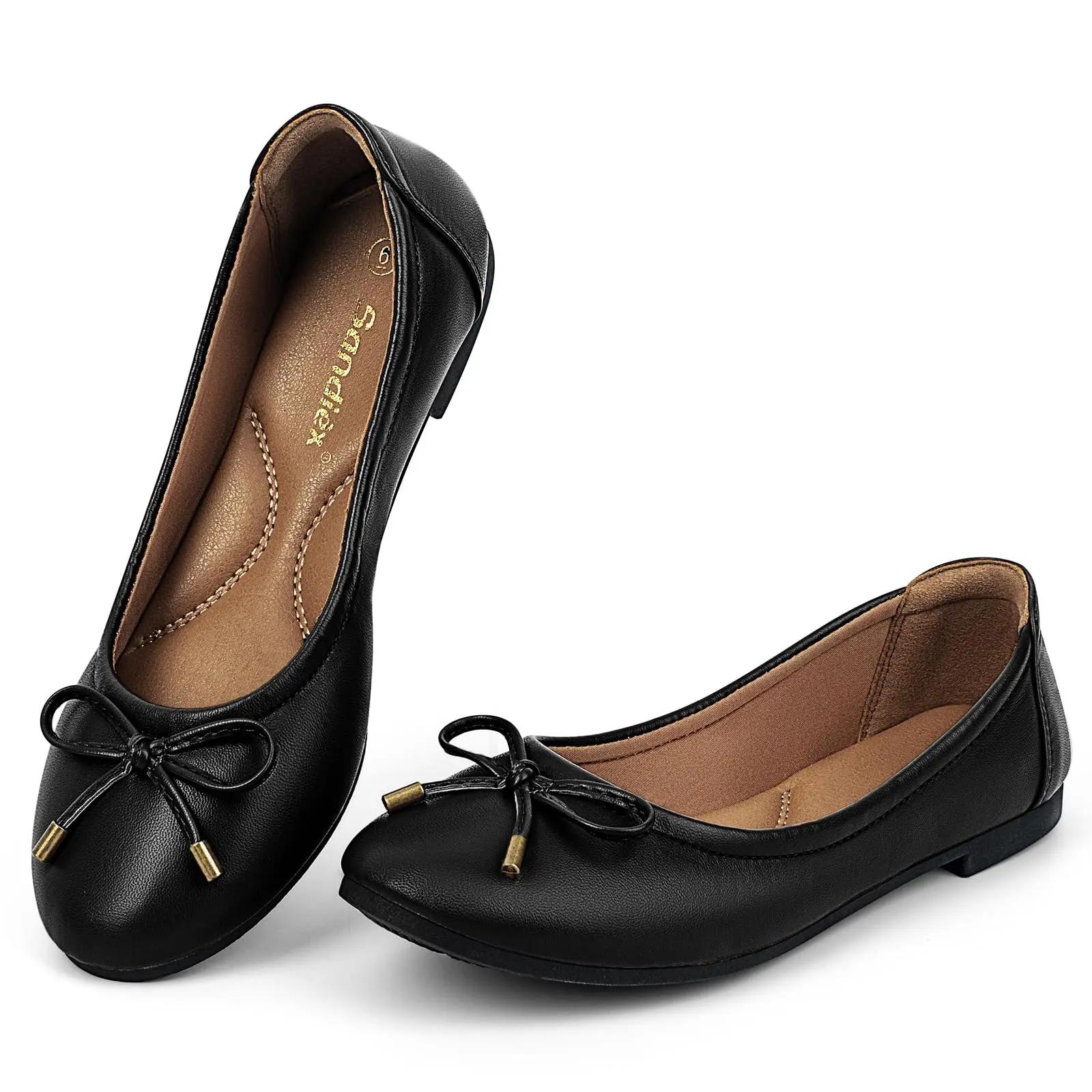 

Женские балетки, мягкие дышащие рабочие туфли, плотная стелька, бант, пружинные, без застежек, круглый носок, для широкой стопы, прогулочная обувь 39