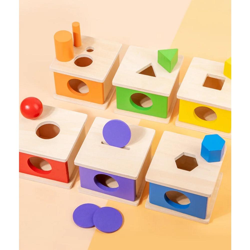Oggetto in Legno Scatola Permanente Giocattoli Montessori Bambino Ordinamento Abbinamento Scatola Palla Moneta Gocce Sensoriali Colore Forma Giochi Educativi Bambino