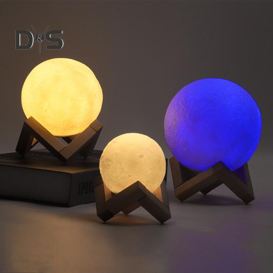 Lampa księżycowa z drewnianą podstawą 16 kolorów RGB, czujnik dotykowy, akumulatorowa, 3D, nocna lampa księżycowa, dekoracja sypialni