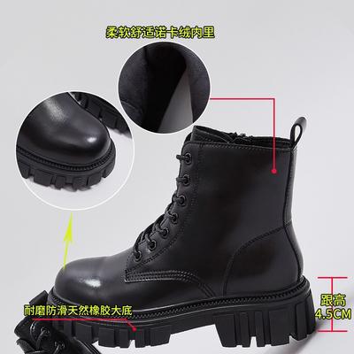 Leder Martin Stiefel Damen Herbst und Winter neu dicker Absatz Samtstiefel Damen lässige dünne Stiefel dicksohlige kurze Stiefel weich