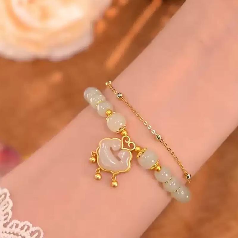 Women  Lucky Bracelet Imitation Hetian Jade Temperament Beaded Bracelet Jewelry Gift