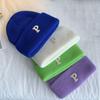 P-letter Fleece Warm Knitted Hat Woolen Yarn Cuff Knit Beanie Gift Knitting Cap Hat  Women