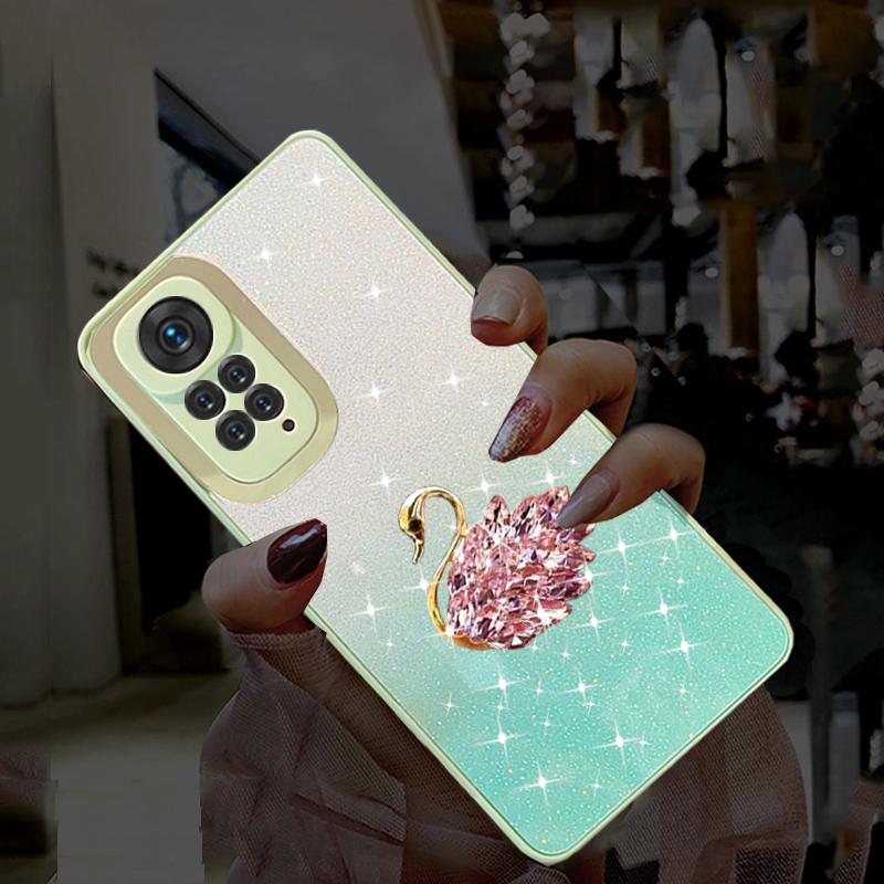 Glitter Gradient Diamond Swan Silicone Case For Xiaomi Redmi Note 11 10 9 Pro 11S 10S 10A 10C 9AT 9C Poco X3 NFC M2 M3 Pro C31 Bling Soft TPU Cover