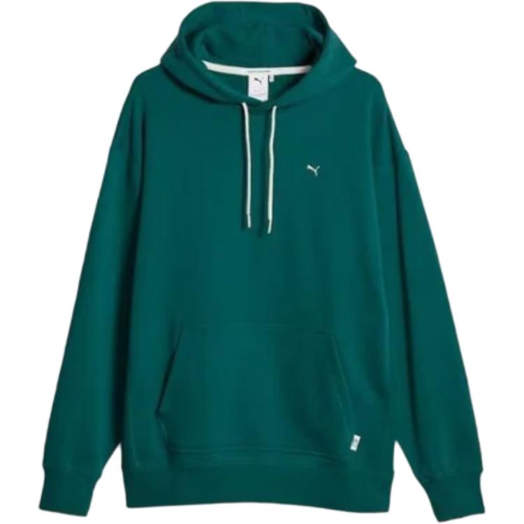 PUMA Logo Embroidered Long-Sleeve Hoodie Sweatshirt Unisex Tops Olive-Green 620819-43