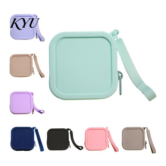 Soft Silicone Key Organizer Coin Pouch with Zipper And Wrist Strap, Square Shockproof Mini Change Holder Storage Bag, Lightweight Compact Purse