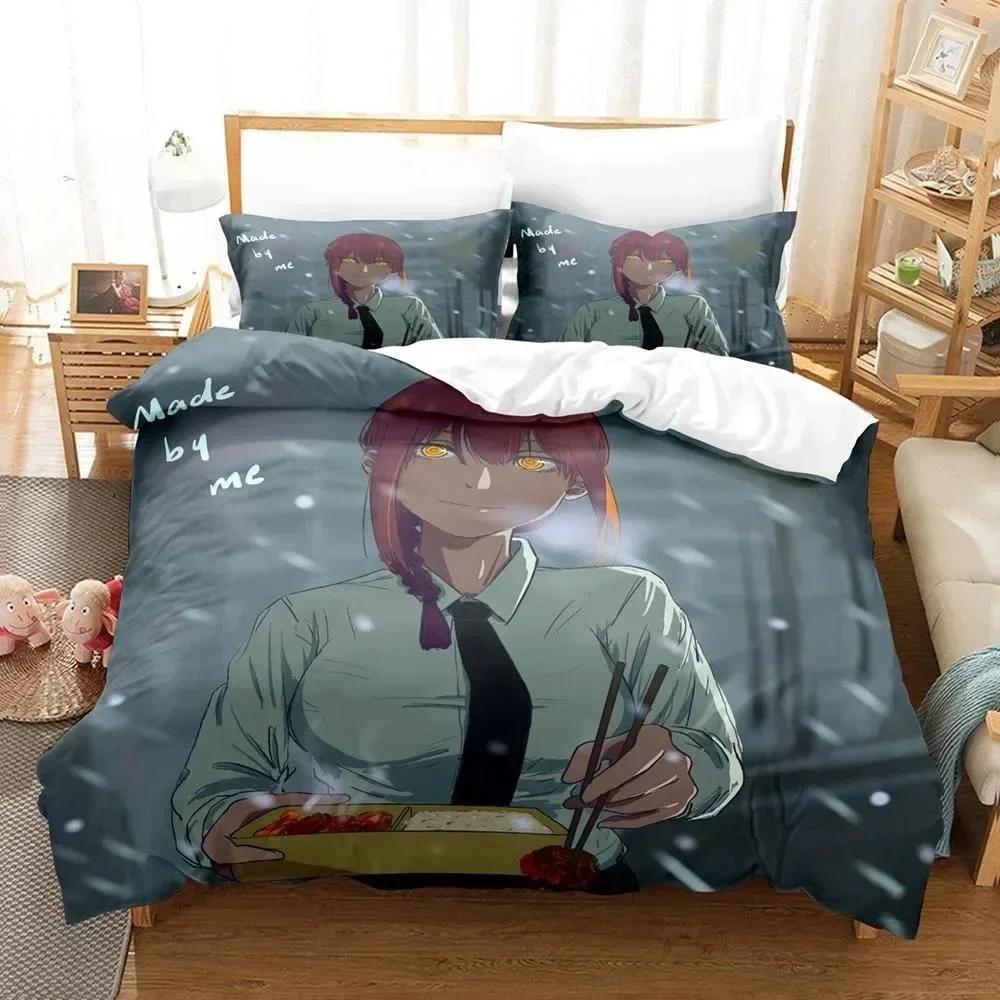 3D Druck Anime Chainsaw Man Makima Bettwäsche-Set, Bettdeckenbezug Bett-Set Steppdeckenbezug Kissenbezug, King Queen Twin Größe Jungen Mädchen Erwachsene