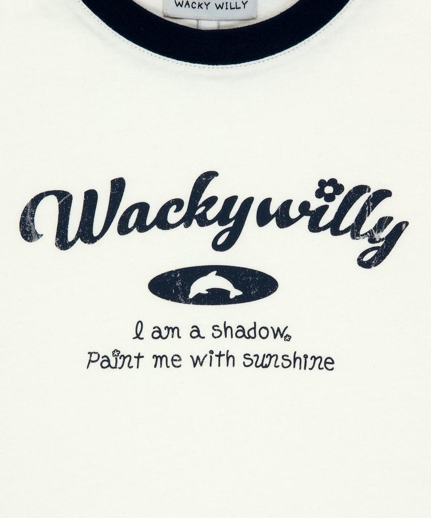 WACKY WILLY Women'S Print Ringer Short Sleeve T-Shirt Ivory