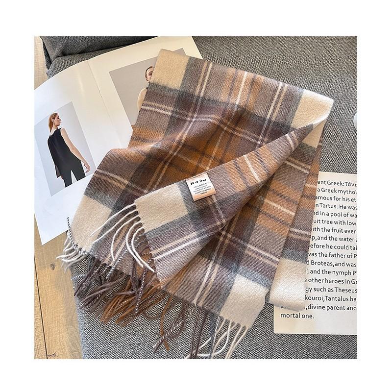 Womens Wool Scarf Winter Warm Long Knit Shawl Outdoor Travel Chic Plaid Design 100% Pure 180x32cm