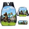 Minecraft Cartoon Print Backpack Set 3-Piece Student School Bag Water-Resistant Large Capacity Unisex