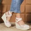 Sommer Spitzen Espadrille Plateau Schuhe Damen Keilabsatz 10cm Elegante Damen Party Schuhe Übergröße 42