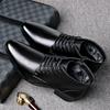 Men's Winter Pointed Toe Leather Chelsea Boots with Velvet, Lace-up Roman Style, High Heel Martin Design