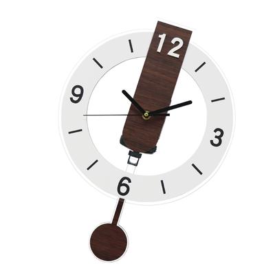 Noiseless Quiet Wall Clock Wooden Grains Acrylic Aesthetic Arabic Numerals Indoor Hanging Swing Clock with Pendulum