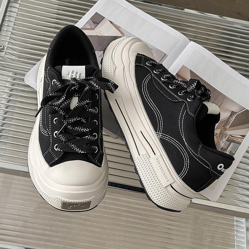 58151 Ensemble Platform Canvas Shoes for Men and Women Couples with a Height of 5 Cm, Summer Casual Board Shoes, Niche Guochao Shoes