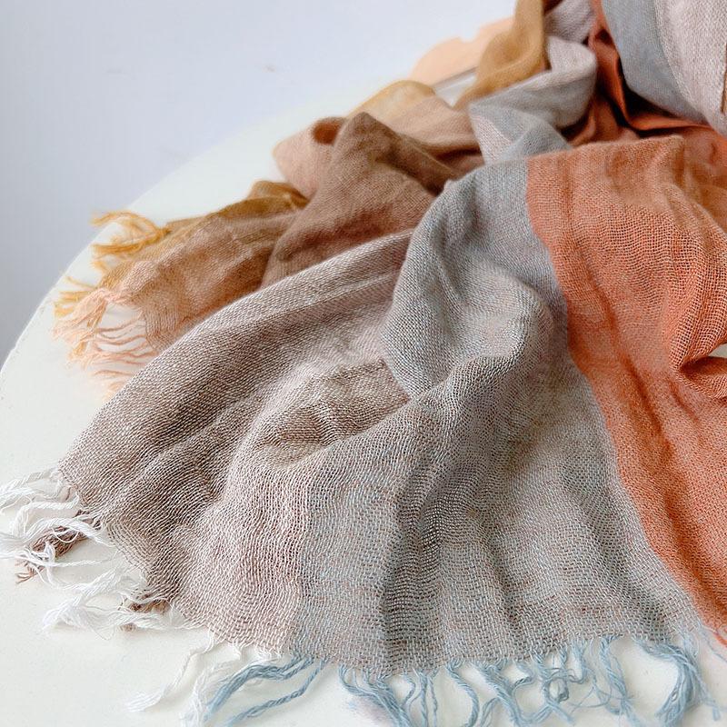 Johnature Thin Striped Scarf Four Seasons Versatile Soft Neck Guard Silk Scarf Women Travel Shawl Scarf