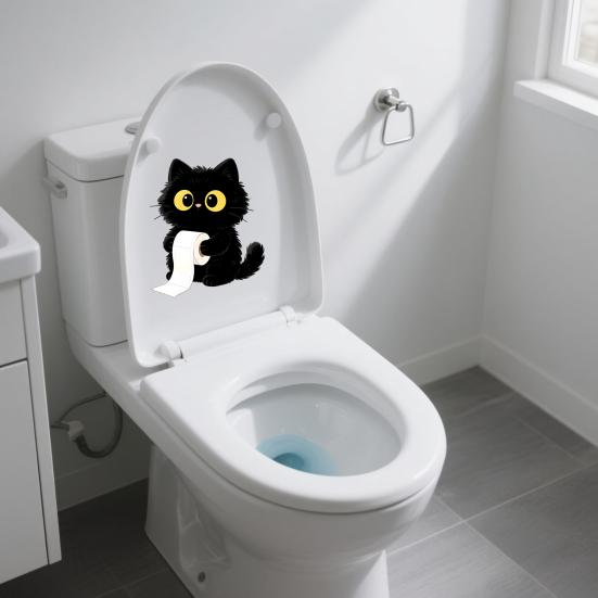 Klebe-WC-Sticker, Wandaufkleber mit schwarzem Katzenmotiv, Wasserdichter Dekorationsaufkleber ohne Kleberückstände, Einfach anzubringen und zu entfernen, Badezimmerdekoration