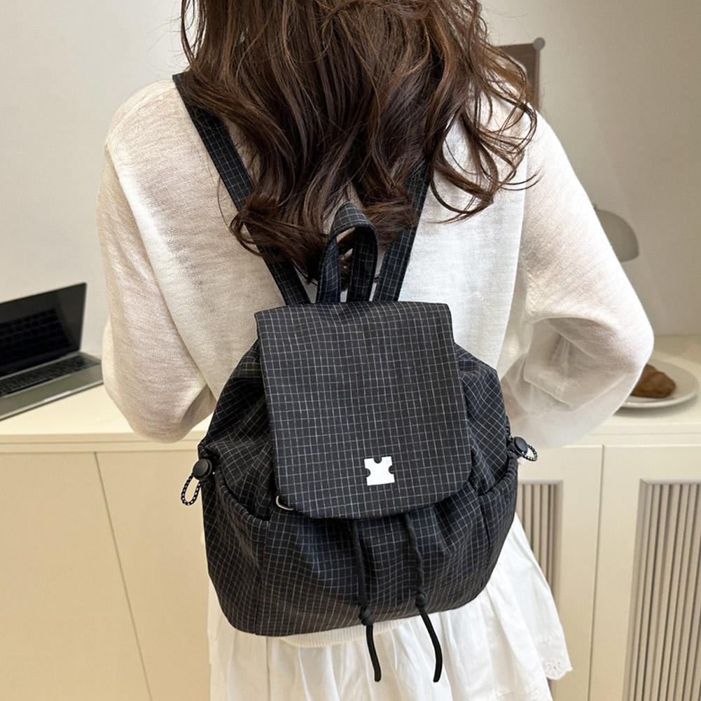 New Plaid Drawstring Backpack Korean Women's Casual Travel Student Bookbag Lightweight Mountaineering Backpack