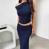 2024 European & American Women's Autumn Sexy One-Shoulder Fashion Slim-Fit Skirt Set - Hot Selling Two-Piece Outfit