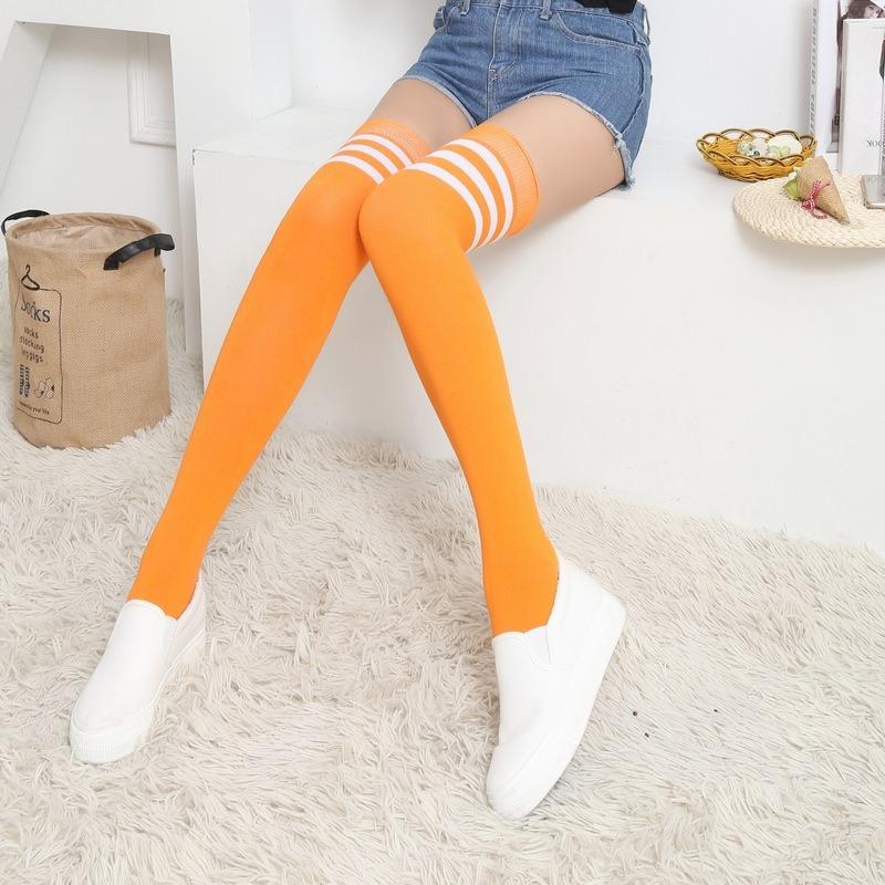 Three Bar Stockings High Tube Socks Combed Cotton Knee Long Chicken Feet Socks Sports Football Socks Adult Student Socks Women