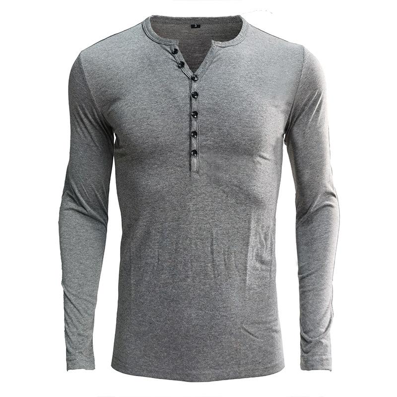 

Men s Slim Long Sleeve Henley Shirts Casual Solid Stretch Basic Tops Underwear Button T-Shirts Athletic Workout Moisture Wicking Tee Shirt for Male S серый