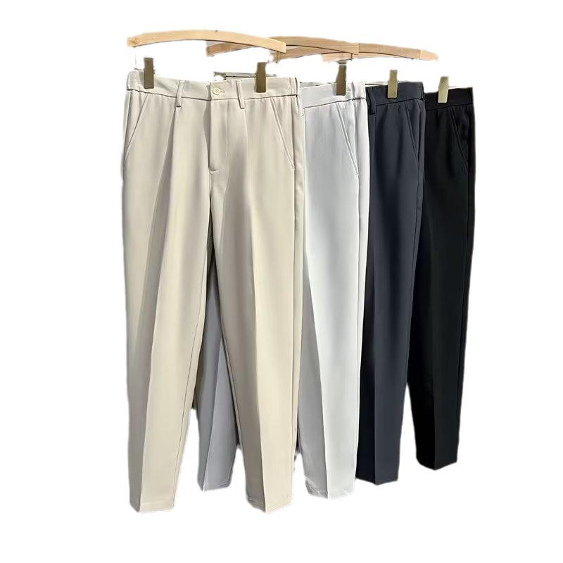 Men's British-Style Straight Slim-Fit Drapey Trousers, Korean Tapered Nine-Point Suit Pants
