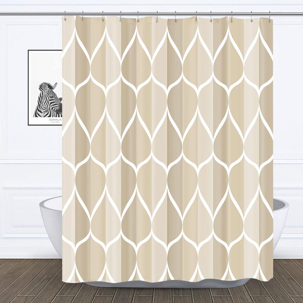 Aegean Blue Geometric Shower Curtain,Waterproof Polyester,Quick-Drying,Fabric Shower Curtains Set For Bathroom,Durable Washable