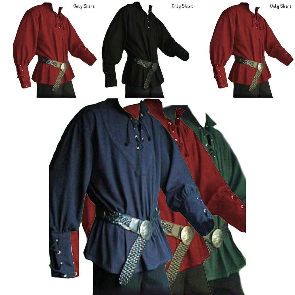 Men's Vintage Loose-fitting Shirt With Retro Stand Collar And Tie Belt