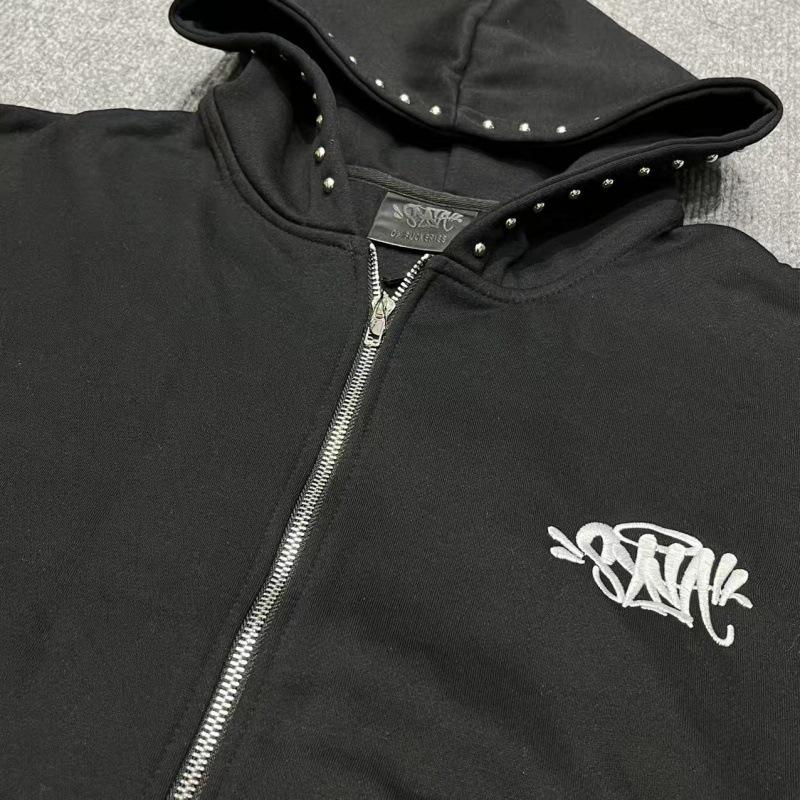 Unisex Embroidered Rivet Fleece-Lined Hooded Sweatshirt