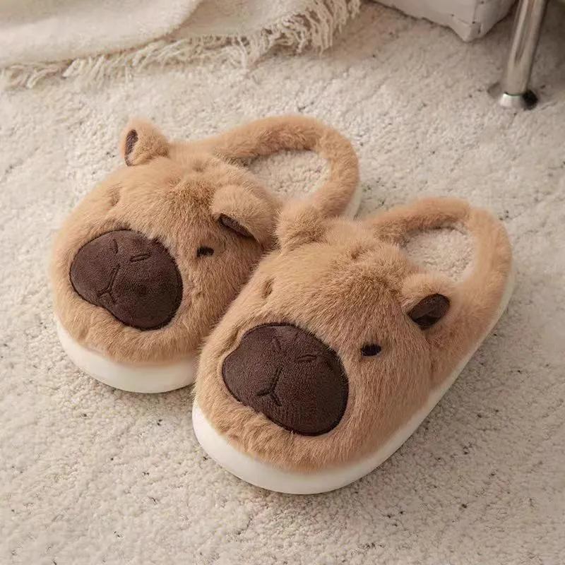Couple Home Non-slip Plush Cotton Slippers Warm Cartoon Kapibara Ins Soft Bottom Thick Bottom Less Heart