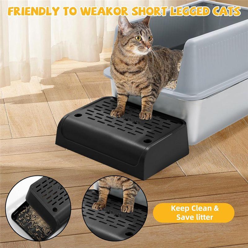 M-Modern-Cat Litter Box Ramp With Filter Function, Double Layered Self-Cleaning Cat Litter Box Litter Trapper With Storage